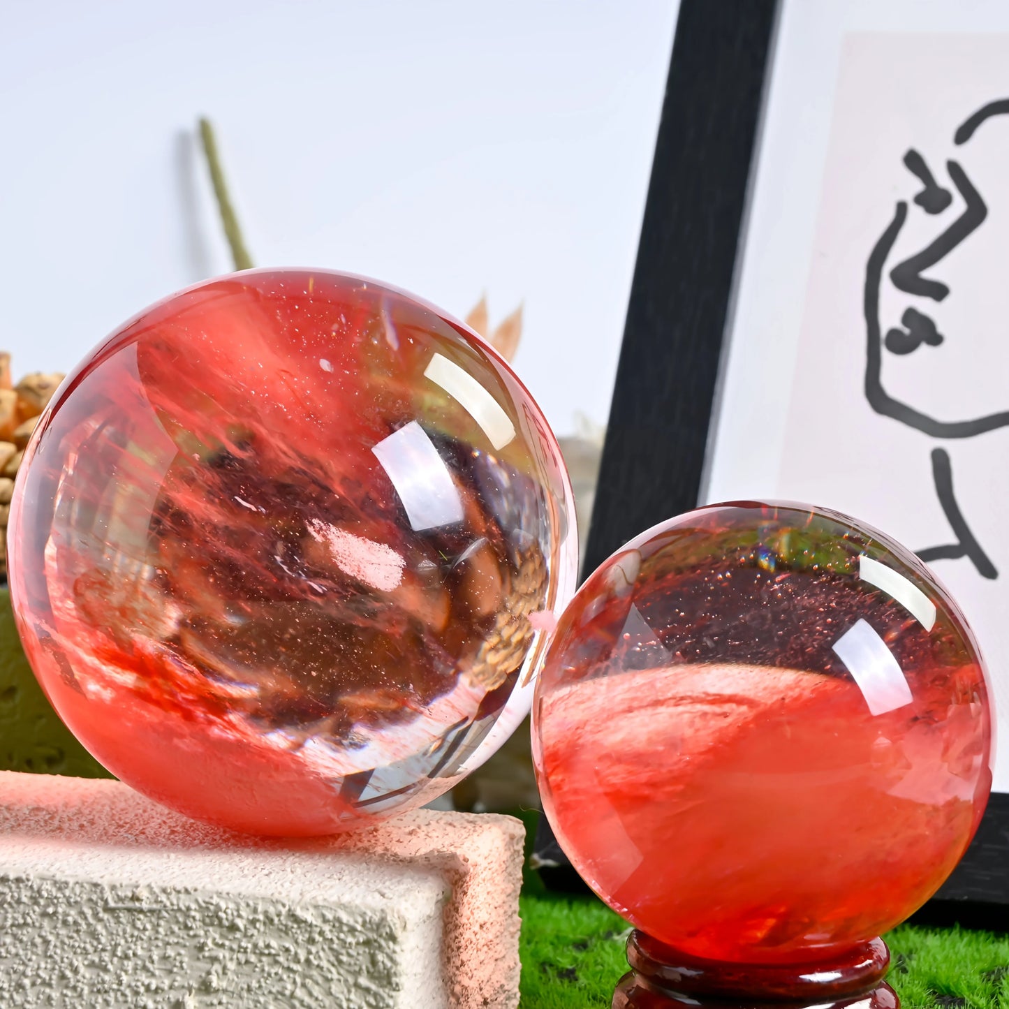 Red Smelting Stone Ball Quartz Crystal Sphere Home Decor