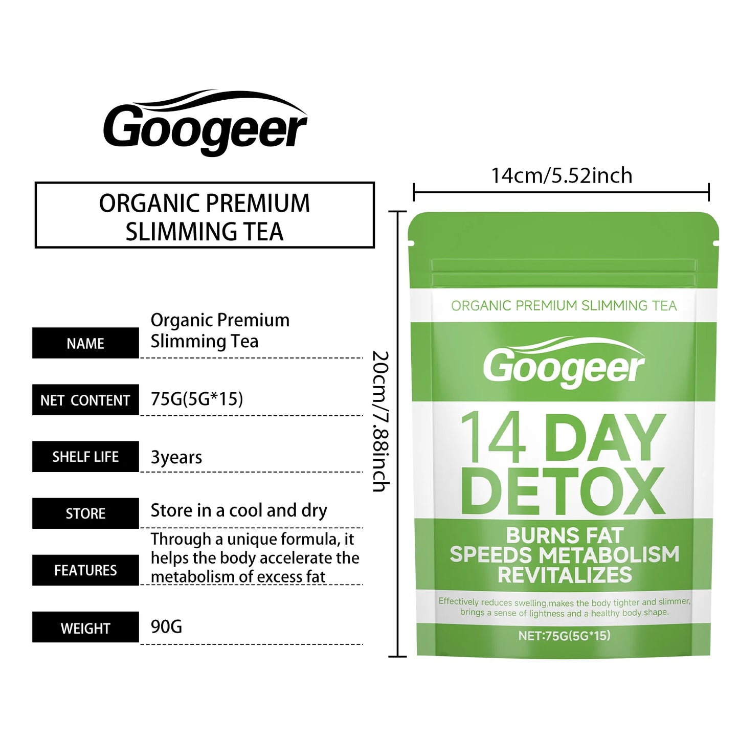 Googeer 75g Slimming Detox Tea Organic Dietary Supplement for Weight Loss and Fat Burning Herbal Detox Tea