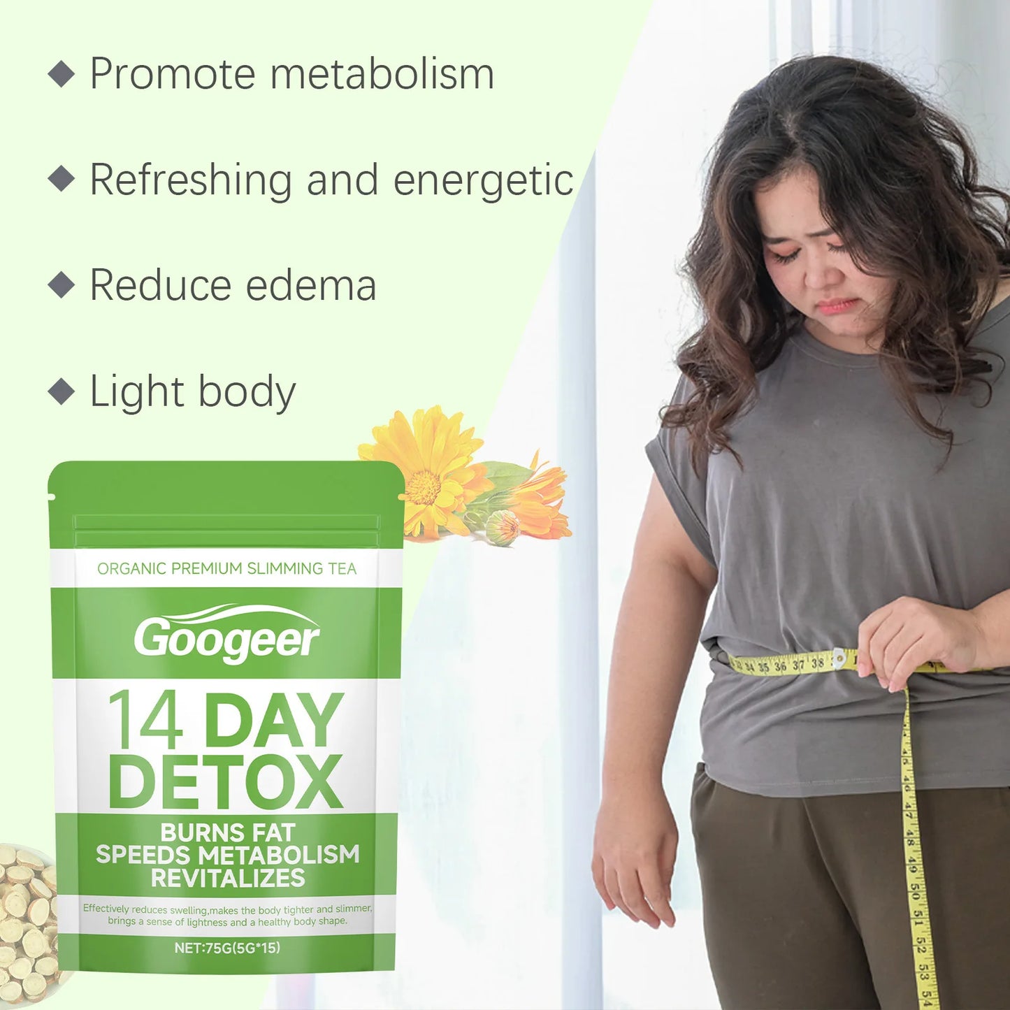 Googeer 75g Slimming Detox Tea Organic Dietary Supplement for Weight Loss and Fat Burning Herbal Detox Tea