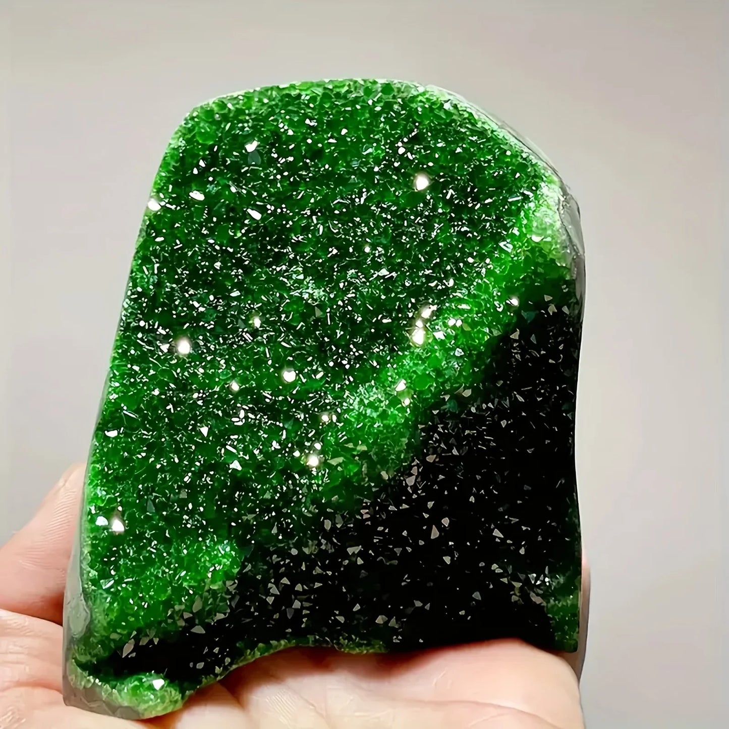 Sparkling Green Crystal Cluster Geode with Polished Edges