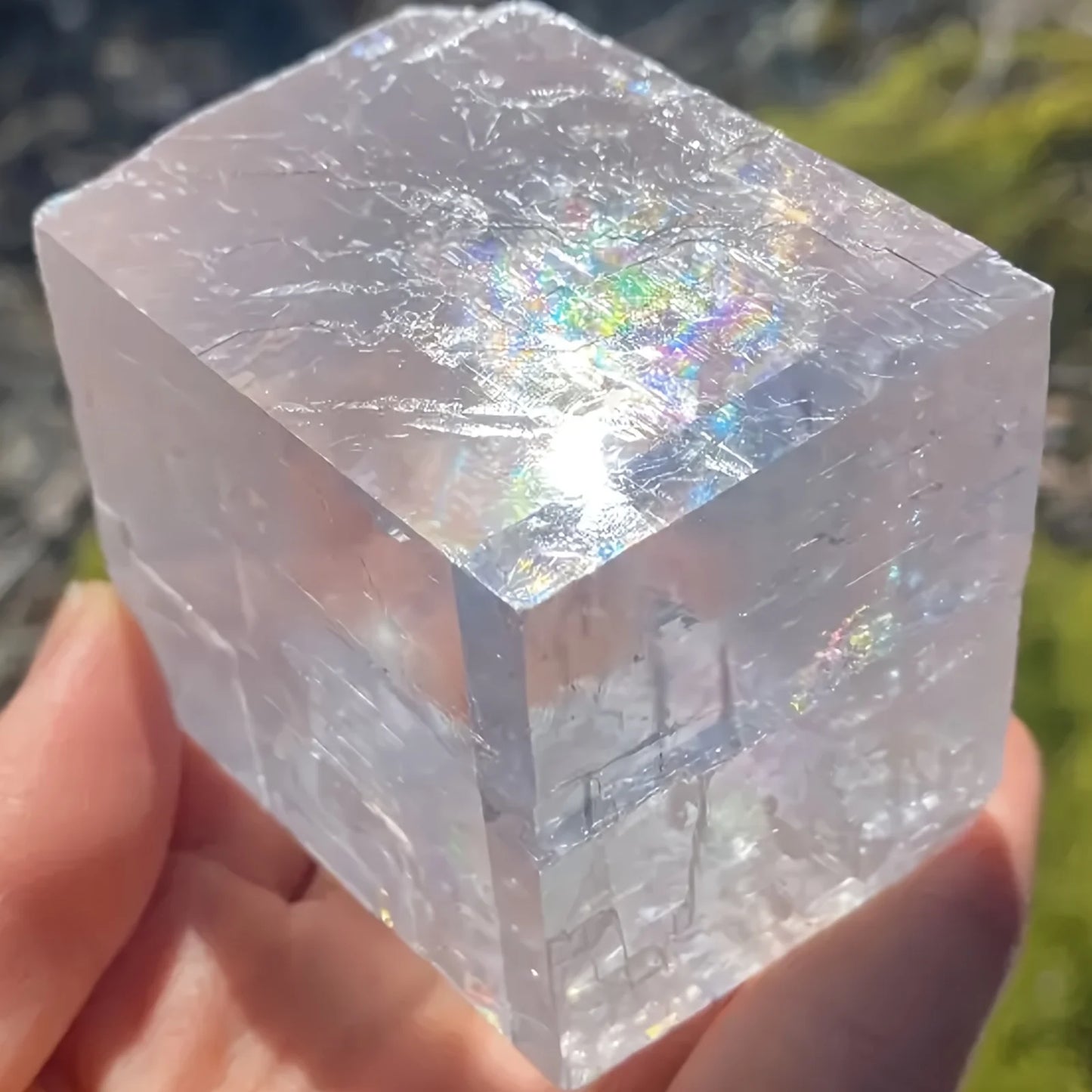 Sparkling Optical Calcite Cube With Rainbows Holiday Gifts