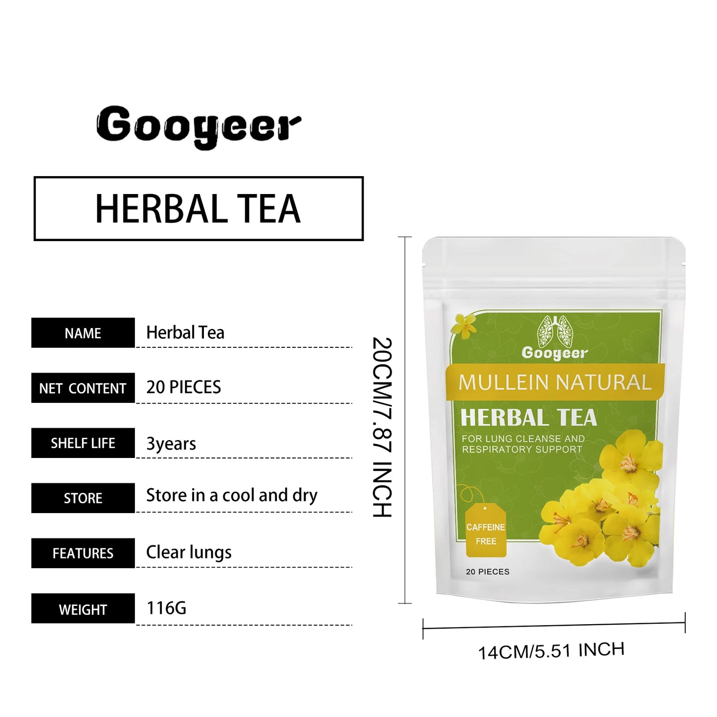 Googeer 20pcs Herbal Tea For Lung Cleansing And Liver Detox Supplement With Light Fresh Taste