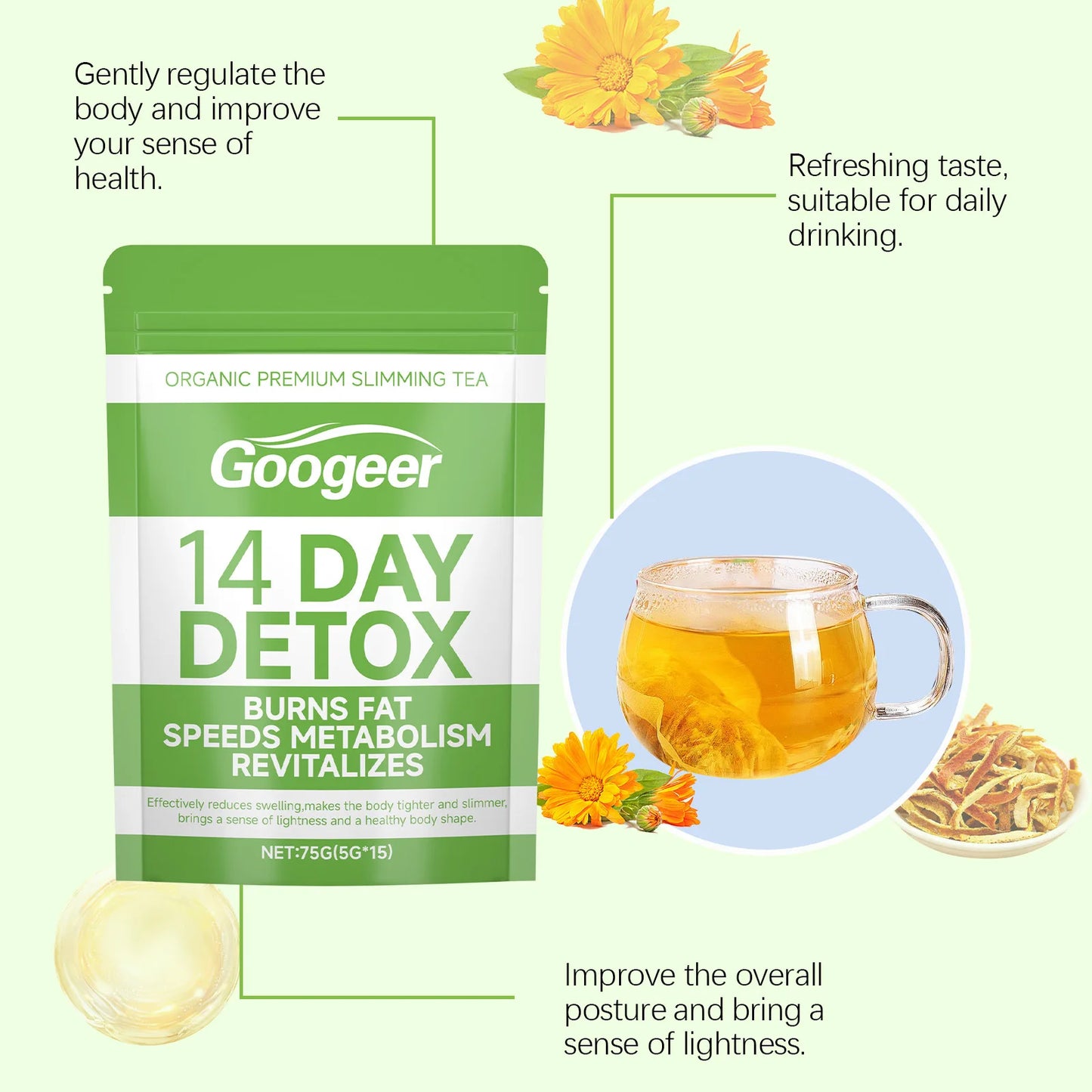 Googeer 75g Slimming Detox Tea Organic Dietary Supplement for Weight Loss and Fat Burning Herbal Detox Tea
