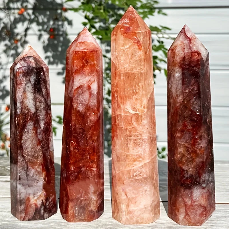 1PC Natural Large Fire Quartz Obelisk Crystal Tower Magic Point Healing Stone Home Decor