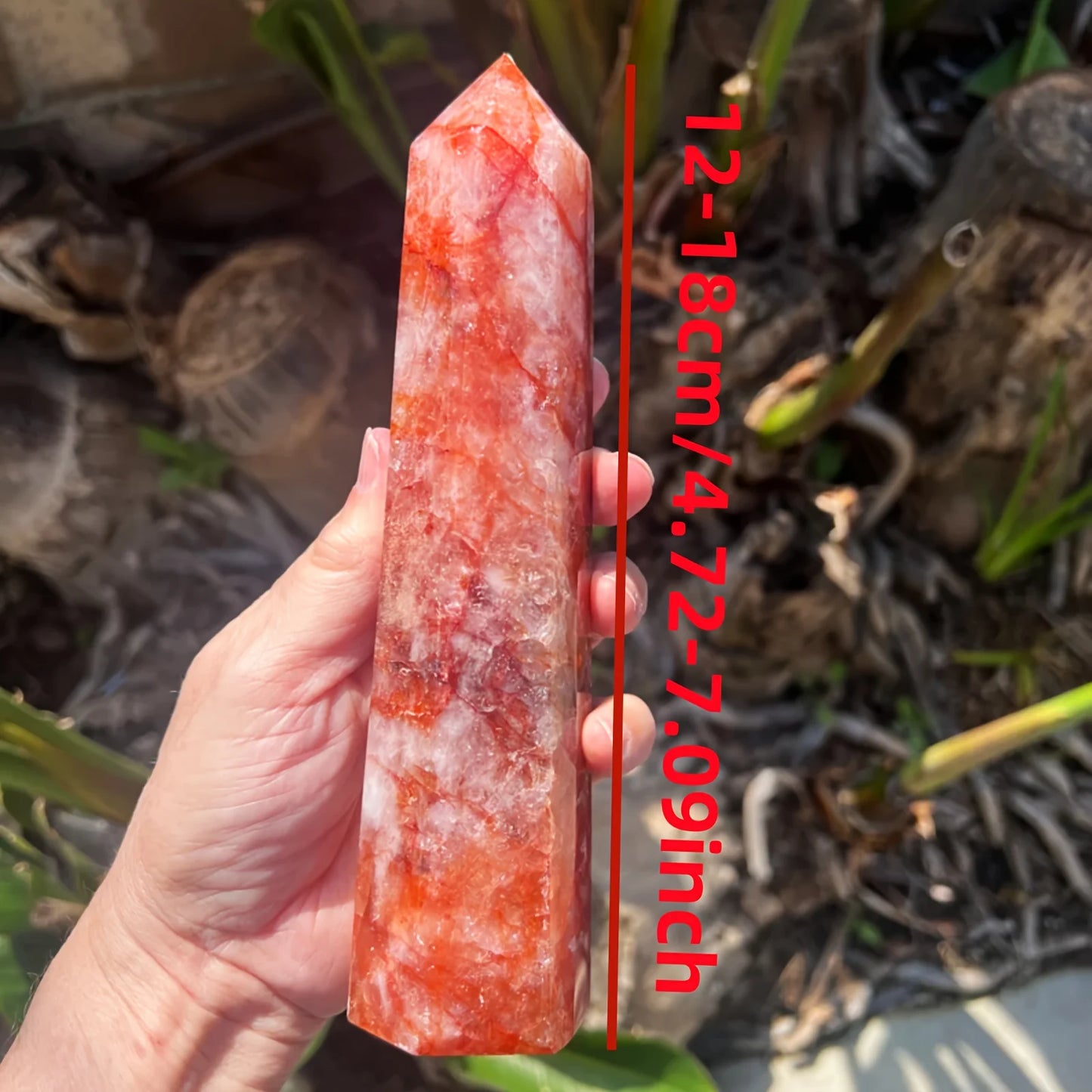 1PC Natural Large Fire Quartz Obelisk Crystal Tower Magic Point Healing Stone Home Decor
