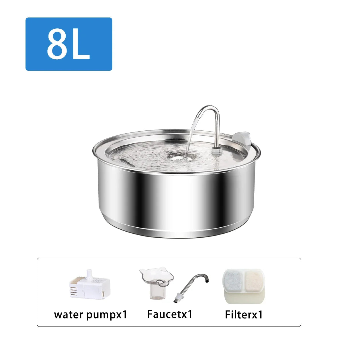 8L Dog water fountain Stainless Steel water dispenser for dogs cats smart Pet water Dispenser for Large Dogs Cat with Sensor