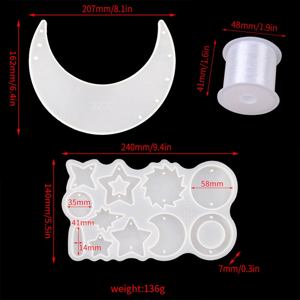Resin Moon Wind Chimes Casting Mold Tools Silicone Crystal Mirror Mould Decor