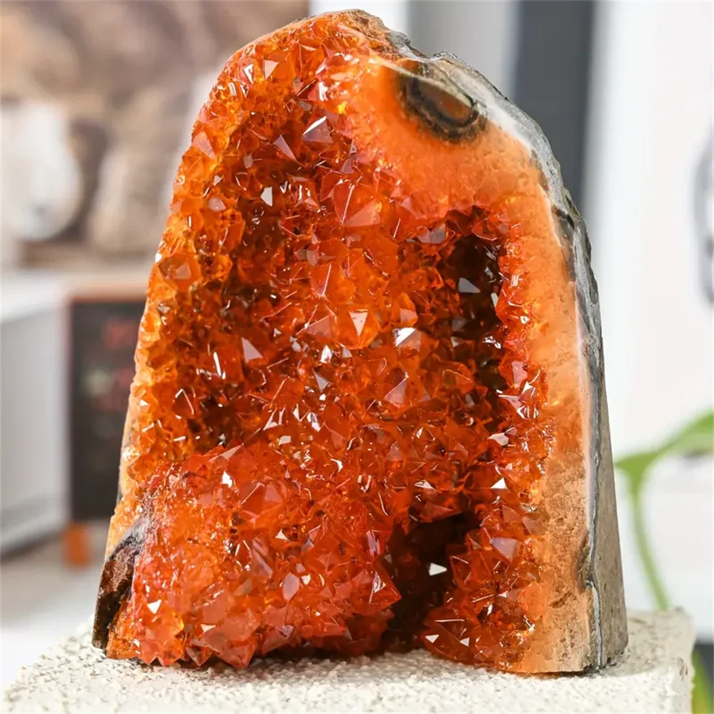 1PC Rare Orange Colorful Crystal Geode Rocks Cluster Quartz Stone Mineral Crystal Rock Ornament
