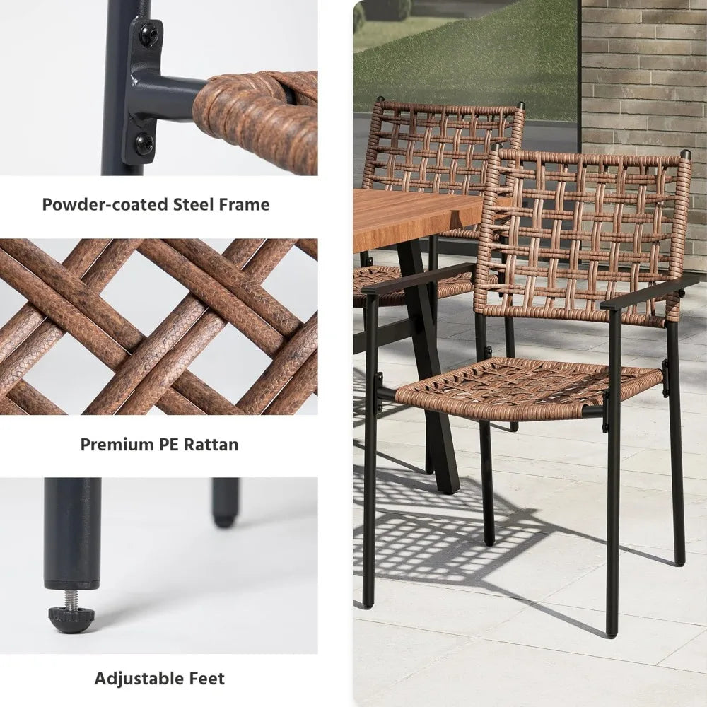 Outdoor Patio Dining Set 7 Pieces Rattan Dining Table and Chairs with Metal Table and Umbrella Hole Modern Patio Furniture