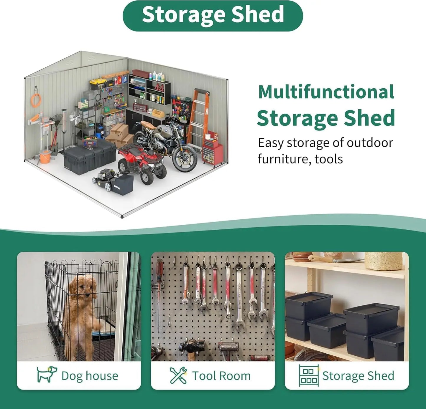 12x14 Ft Outdoor Metal Storage Shed With Lockable Doors