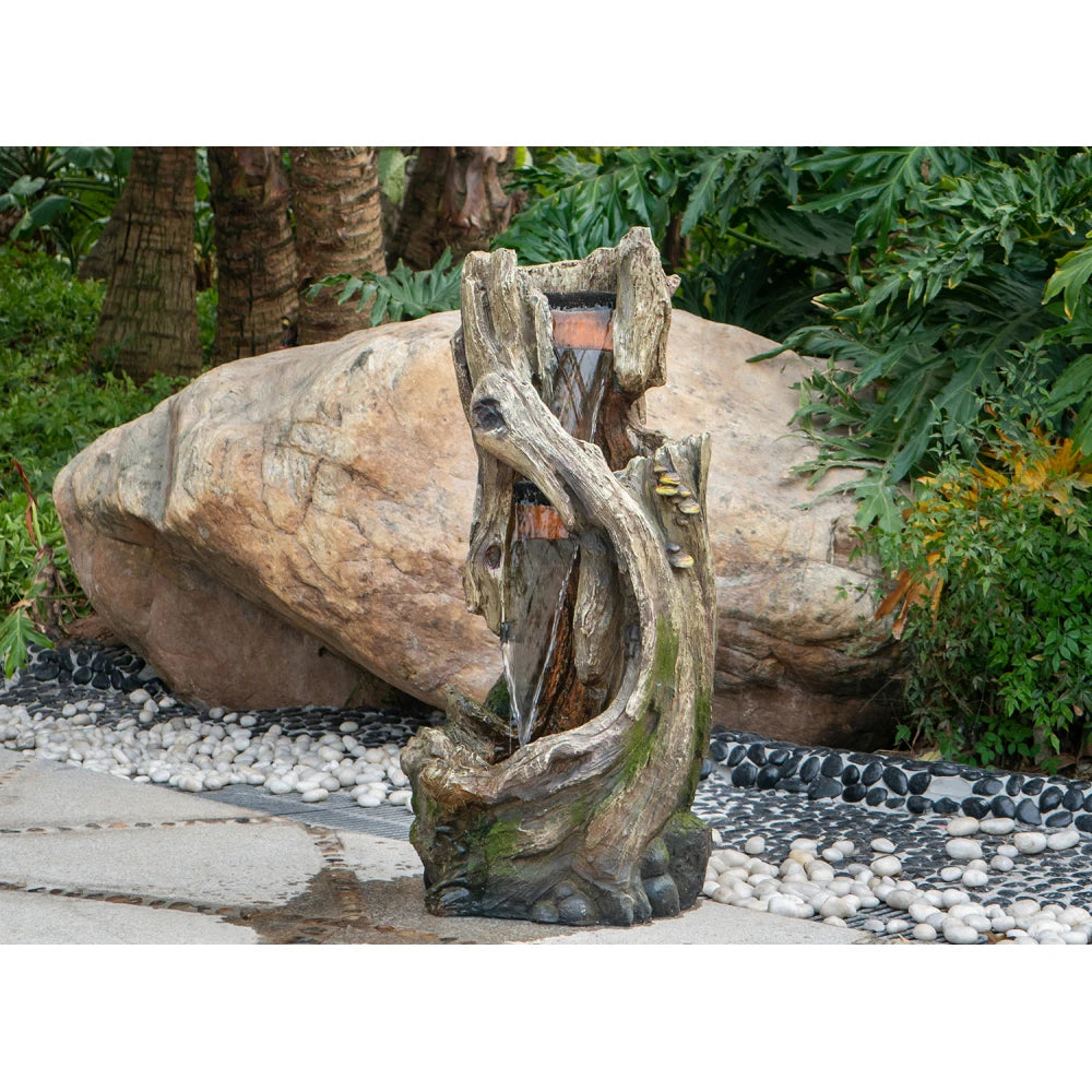Tree Trunk Fountain Indoor Outdoor Polyresin Rustic Light