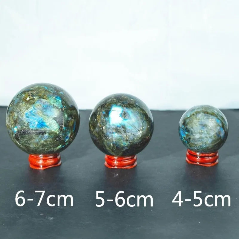 Natural Orange Moonstone Crystal Ball Polished Decorative Sphere with Wood Stand Healing Crystals