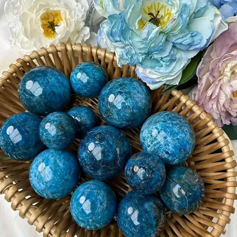 Blue Apatite Crystal Sphere Grade A Hand Carved Polished