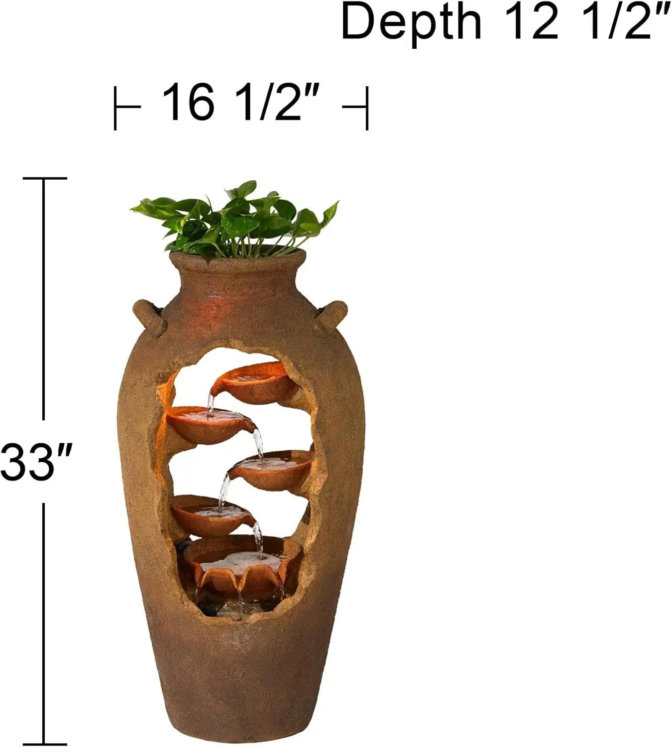 Cascade Rustic Outdoor Floor Urn Waterfalls Fountain 33" High with LED Light and Planter Decor for Garden Patio Yard Deck Home