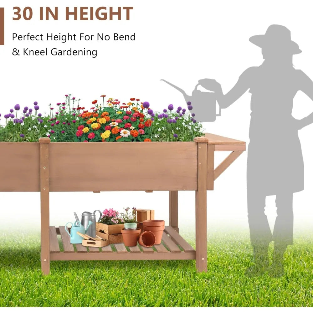 Raised Garden Bed with Legs Outdoor Elevated Garden Box with Storage Shelf and Protective Liner for Backyard Patio Balcony 80x23x30 Inches