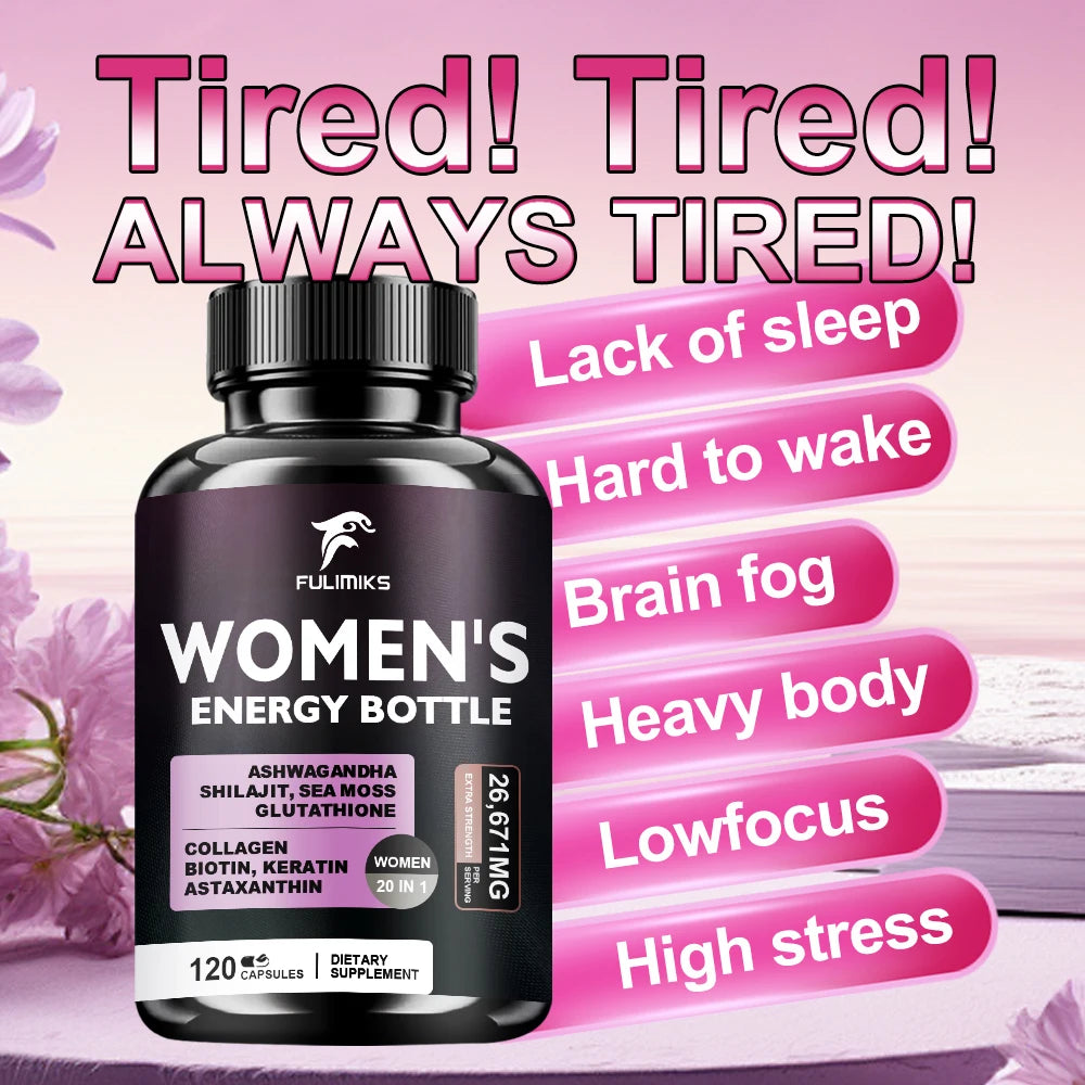 Women's Energy Pills Supplements with Sea Moss, Shilajit, Ashwagandha, Women's Health- 120 Capsules