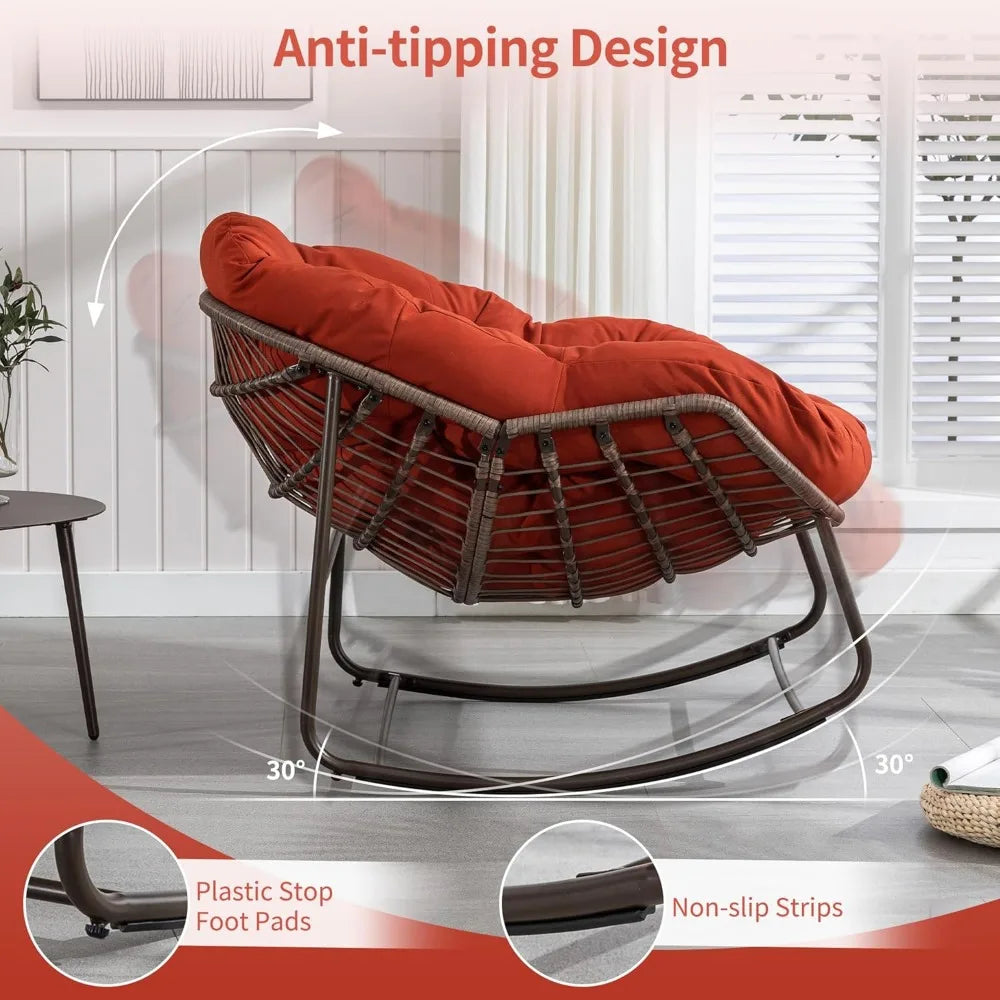 Oversized Patio Papasan Rocking Chair With Padded Cushion