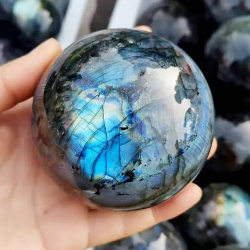 Natural Orange Moonstone Crystal Ball Polished Decorative Sphere with Wood Stand Healing Crystals