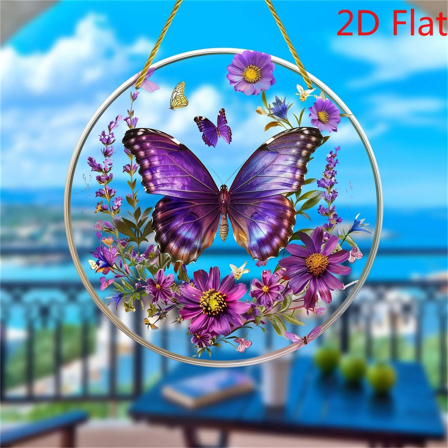 2D Purple Butterfly Suncatcher Stained Glass Window Hanging