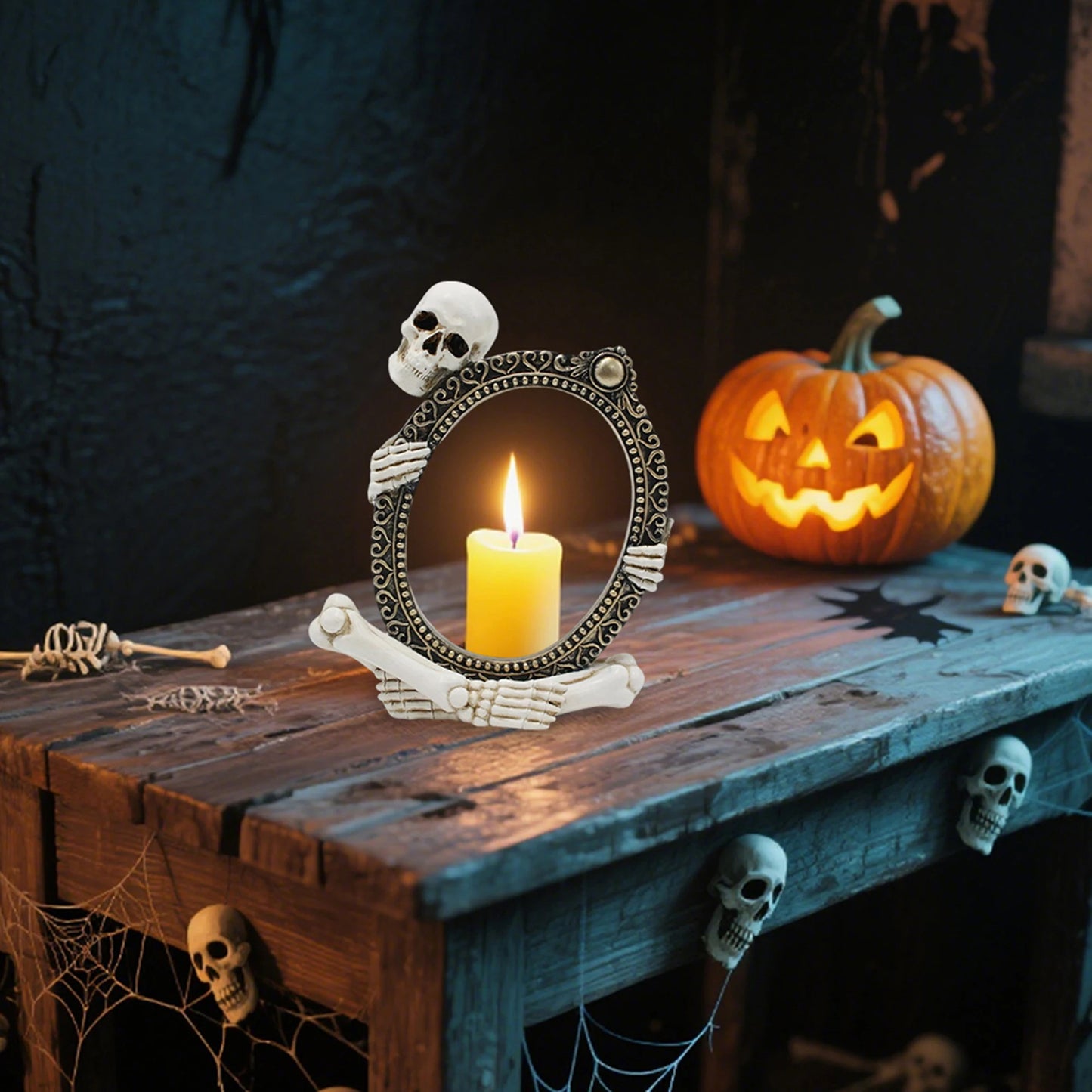 Gothic Raven Perched Skull Statue Halloween Tabletop Decor