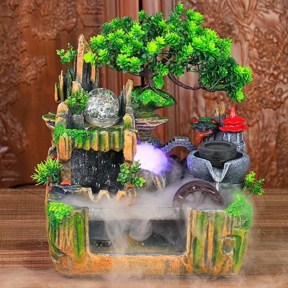 Tabletop Fountains Indoor Waterfall Fountain Indoor Water Fountains and Waterfalls with Light Desk Fountain with Plant & Mist