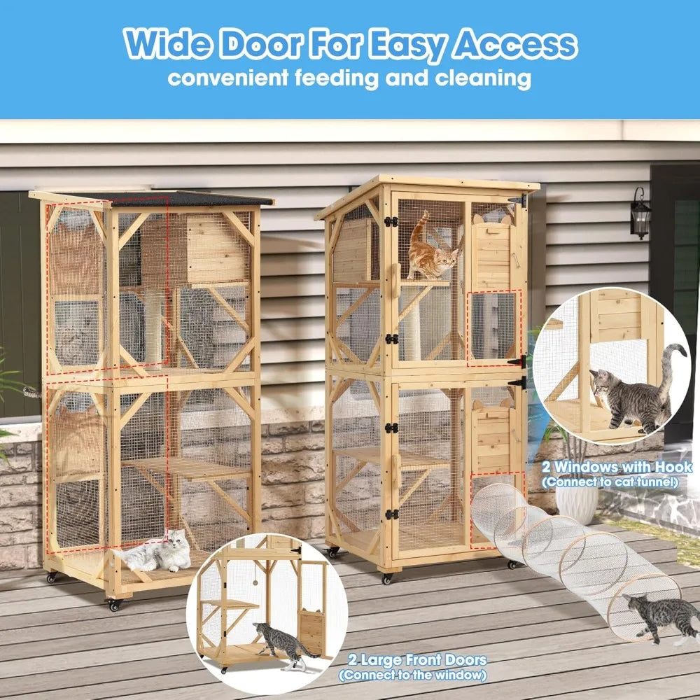 Catio Outdoor Cat Enclosure With Scratcher 4 Tier Wood House