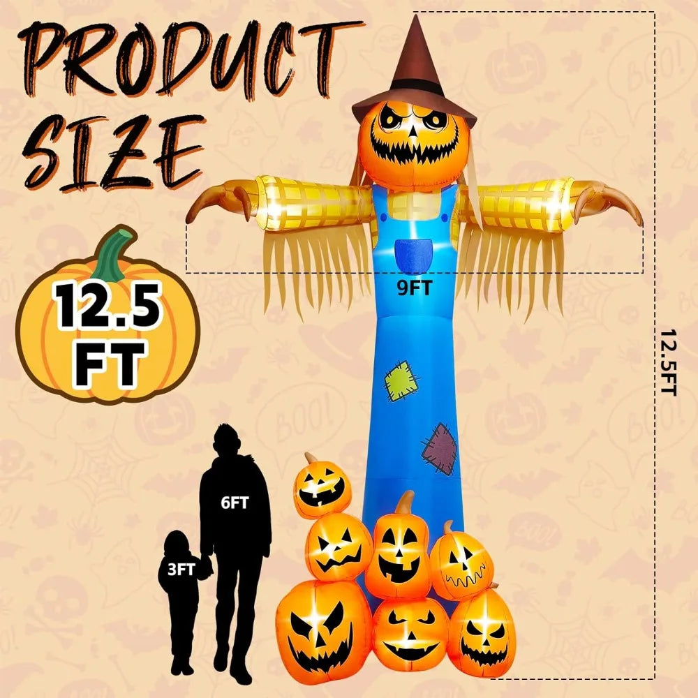12.5ft Halloween Inflatable Pumpkin Scarecrow With Music LED