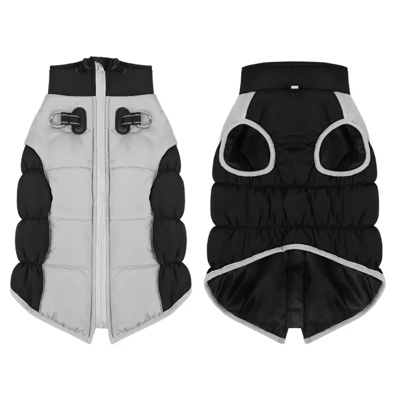 XL to 6XL Zipper Dog Winter Warm Coat Jacket Reflective Fleece Cold Weather Vest with Leash D Rings for Medium Large Dogs