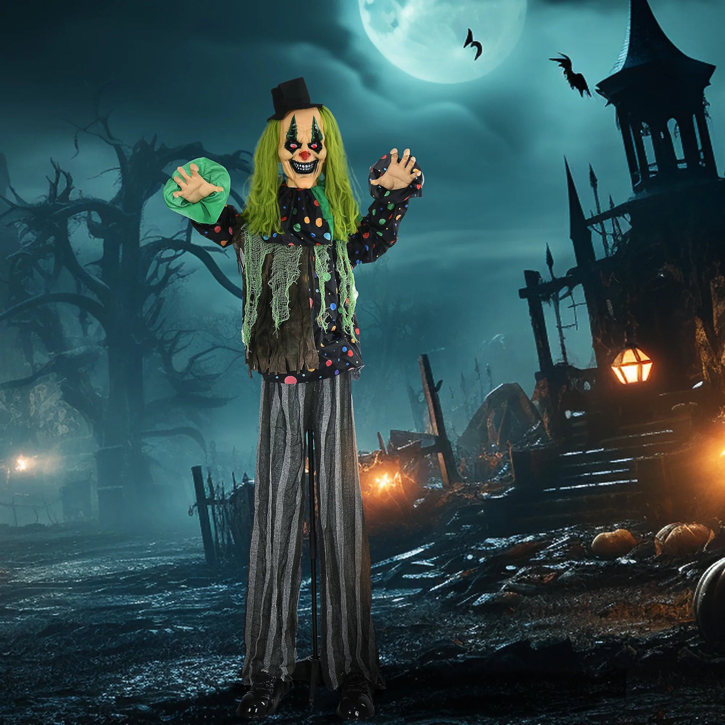 Circus Clown Halloween Animatronic With Sound Activated