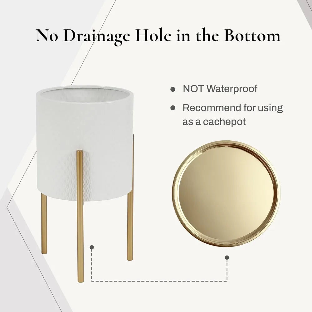 Planters for Indoor Plants Set of 2 White Planter with Gold Metal Stand Luxury Flower Pots