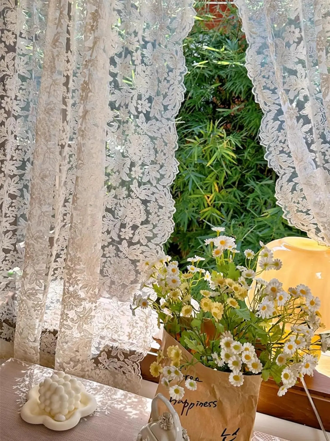 2 Pcs White Tulle Lace Embroidered Sheer Curtains for Living Room Bedroom Dining Retro Luxury Decor Door Kitchen Short Curtain