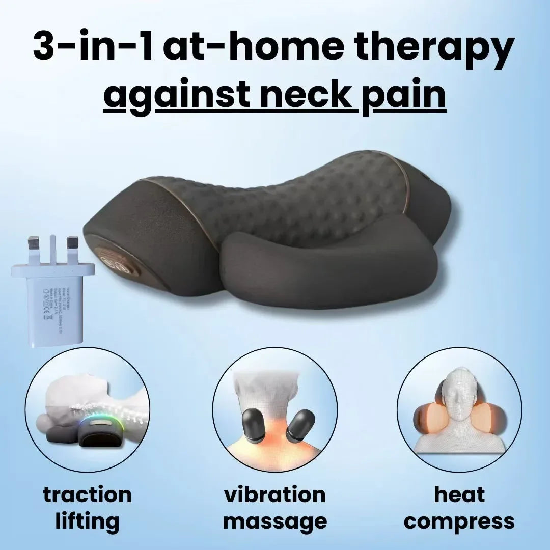 Cosseal 3 in 1 Neck Massager Cervical Pillow with Hot Compress Vibration Massage and Neck Traction Relaxation Support