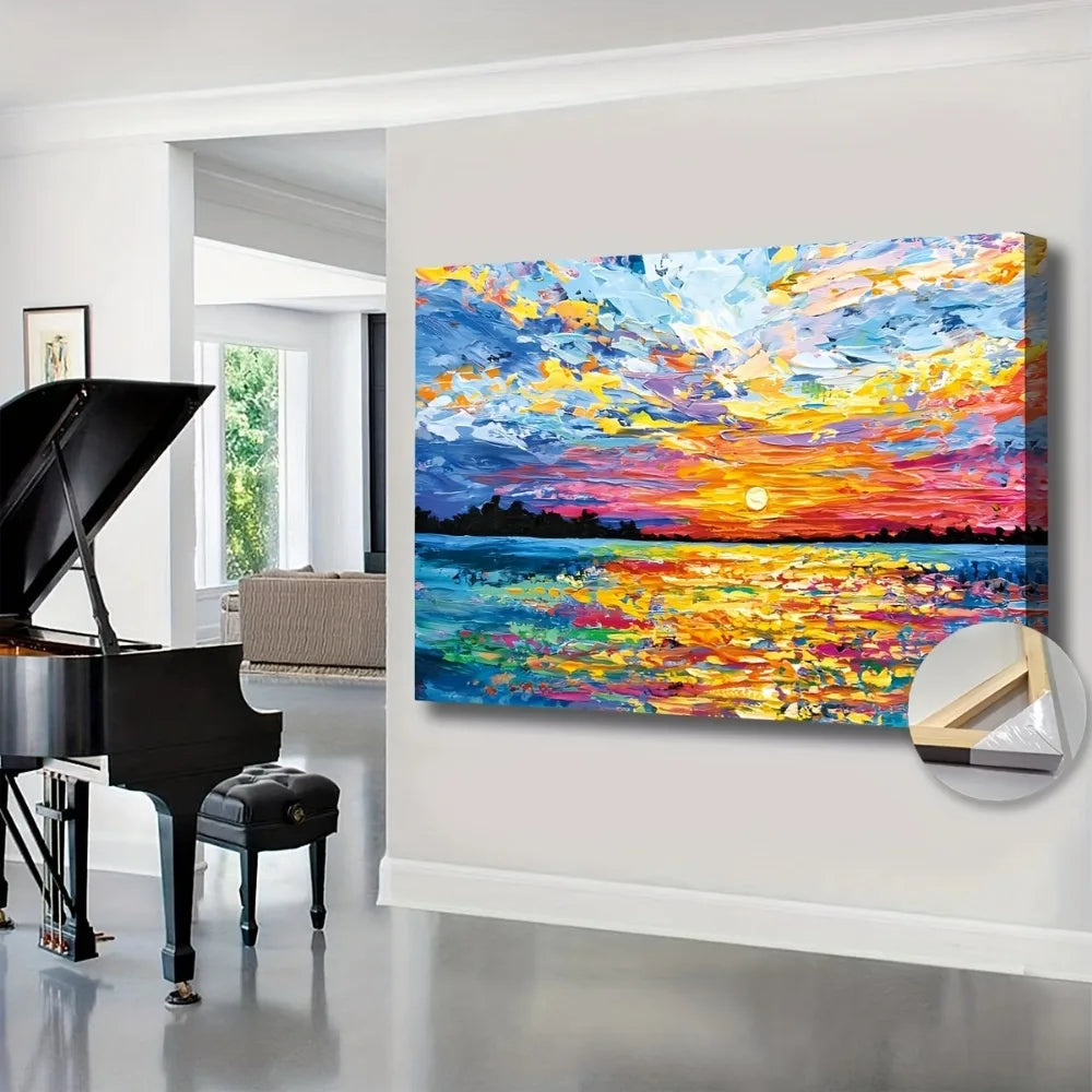 1.5 Inch Thick Pine Frame Ocean Sunset Wall Mural Decor