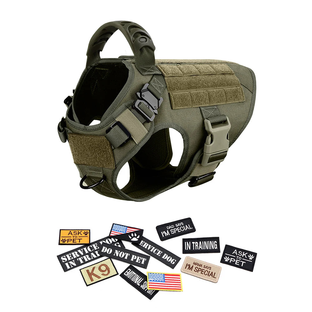 Military Large Dog Harness with Collar Leash Bags and Patches Set for Pet Malinois Training Vests Tactical Dog Accessories