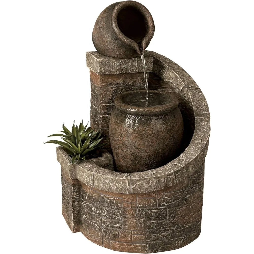 Verona Rustic Outdoor Floor Cascading Water Fountain 35" High with LED Light Planter Box for Garden Patio Backyard Deck Home Law