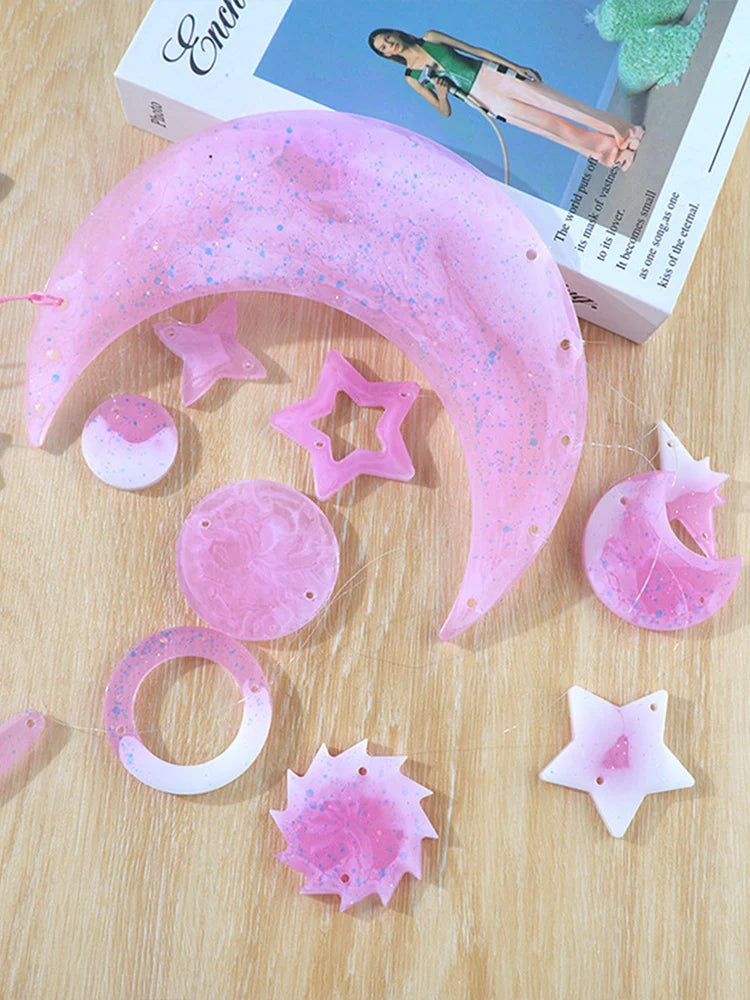 Resin Moon Wind Chimes Casting Mold Tools Silicone Crystal Mirror Mould Decor