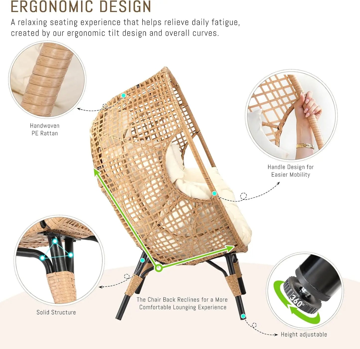 Egg Chair With Footrest Wicker Patio Lounger Ottoman