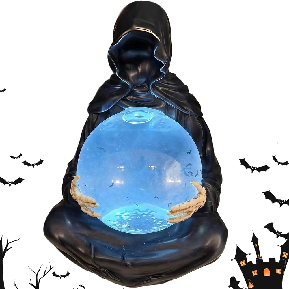 Gothic Grim Reaper Crystal Ball LED Light Statue Halloween