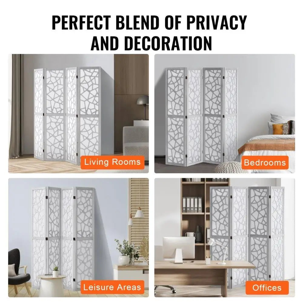 4 Panel Wood Folding Screen Carved Room Divider For Home