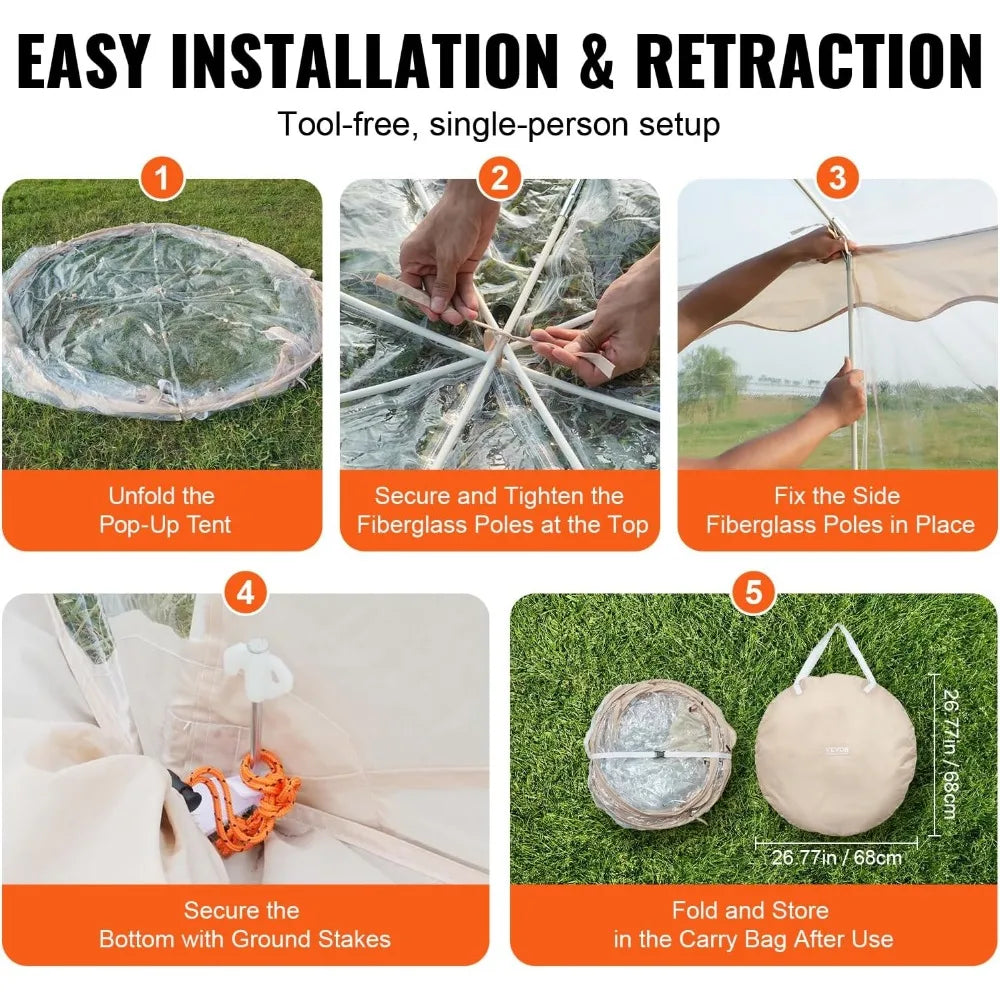Upgraded Pop Up Bubble Tent for 8 to 10 People - Simple Assembly Required - 12 by 11.1 Feet Outdoor Clear Bubble Dome - Weatherproof Camping Tent