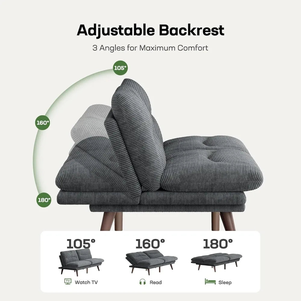 Convertible Futon Sofa Bed With Adjustable Backrest