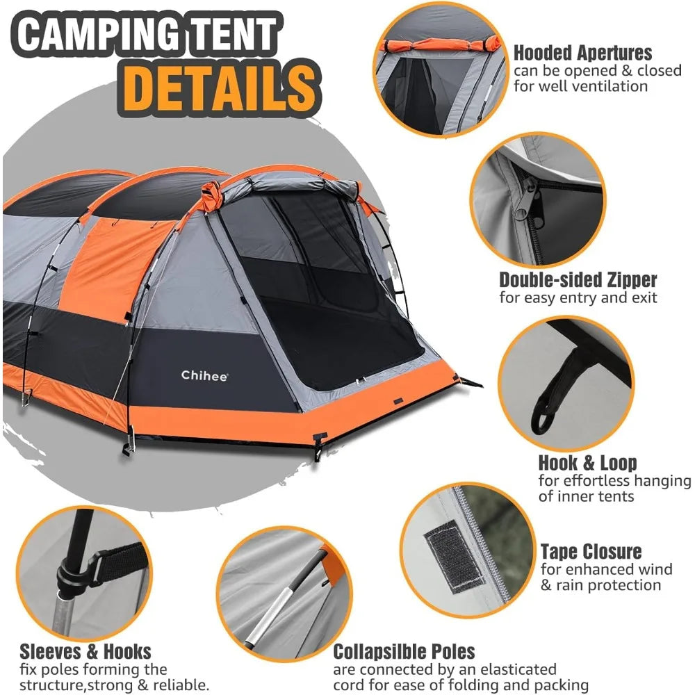 Camping Tents Tunnel Tent for 4 Person Family with 2 Doors Extra Weatherproof Outdoor Shelter for All Seasons