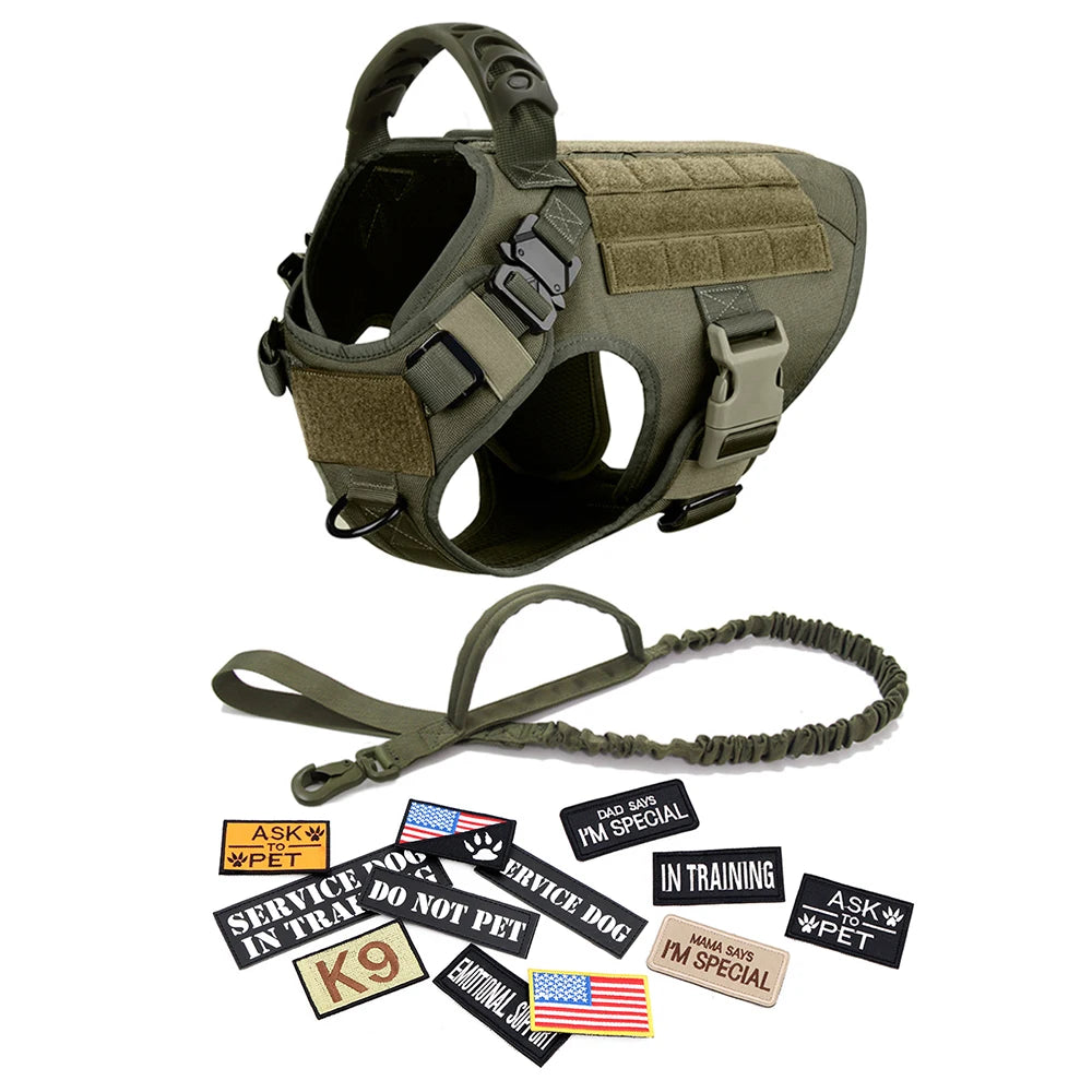 Military Large Dog Harness with Collar Leash Bags and Patches Set for Pet Malinois Training Vests Tactical Dog Accessories