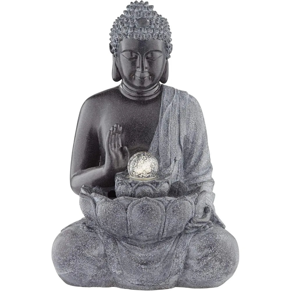 Sitting Buddha 28 Inch High Large Zen Asian Indoor Outdoor Decor Faux Stone Floor Water Fountain with LED Light