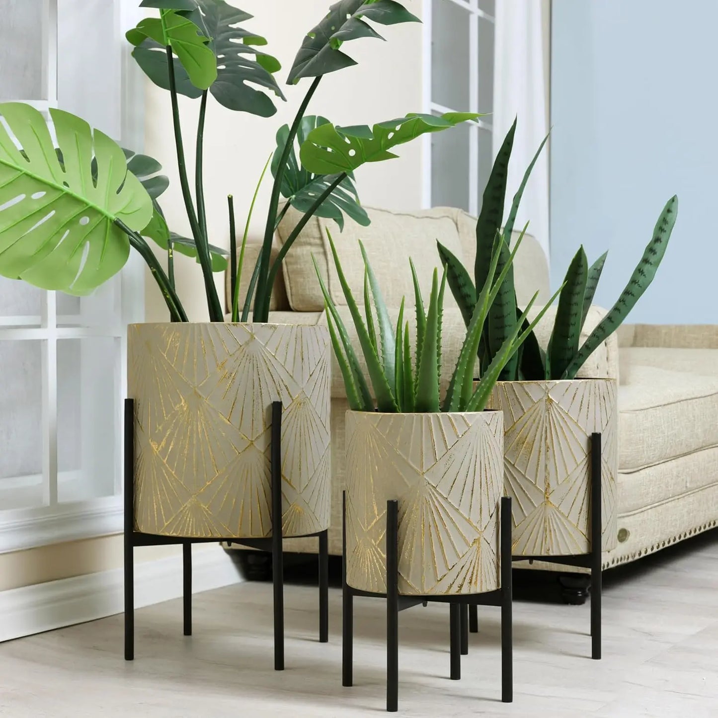 Planters for Indoor Plants Set of 2 White Planter with Gold Metal Stand Luxury Flower Pots