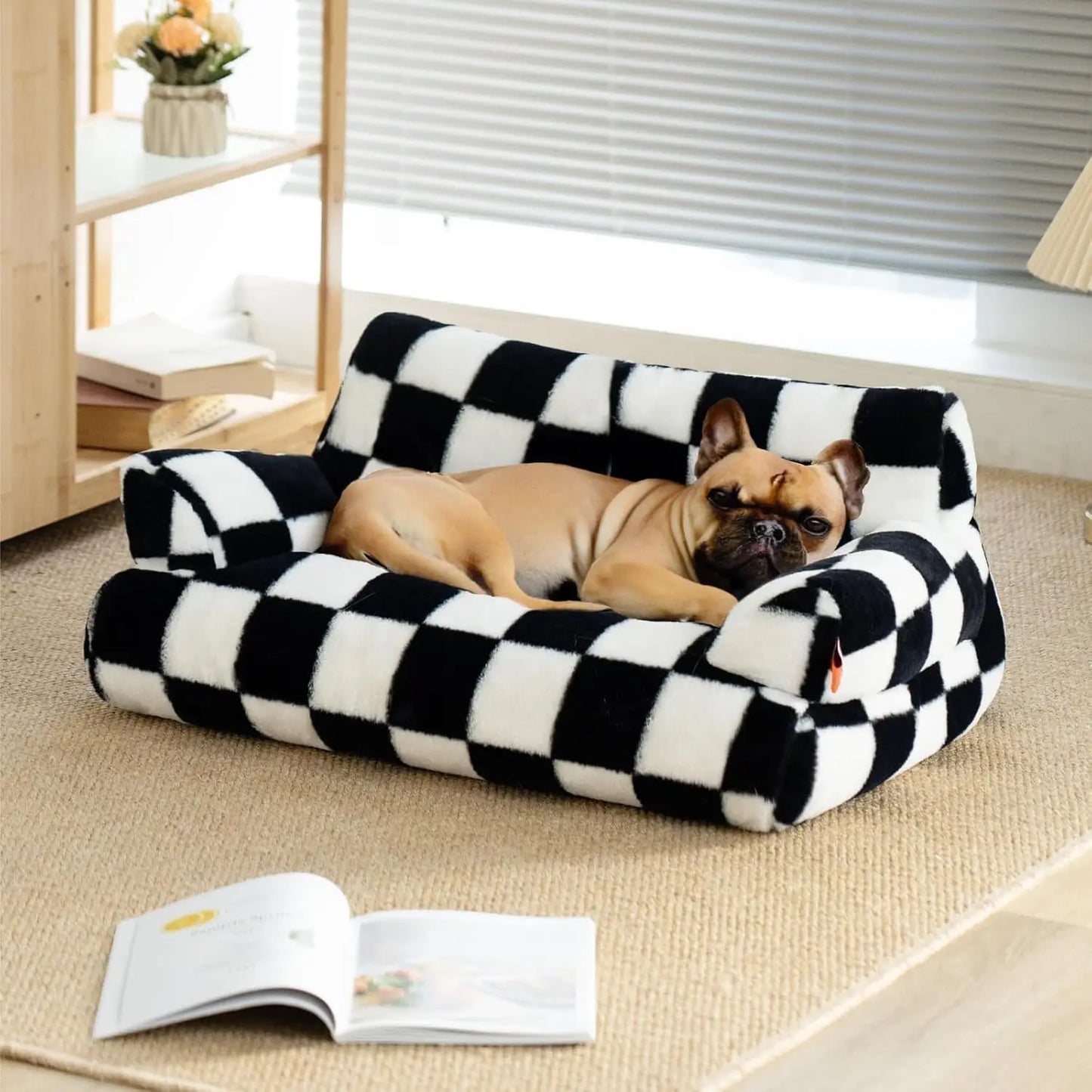 Mewoofun Pet Couch Bed 26 Inch by 19 Inch by 13 Inch Washable Cat Beds for Medium and Small Dogs and Cats up to 25 Pounds Fluffy Cat Couch in Black and White