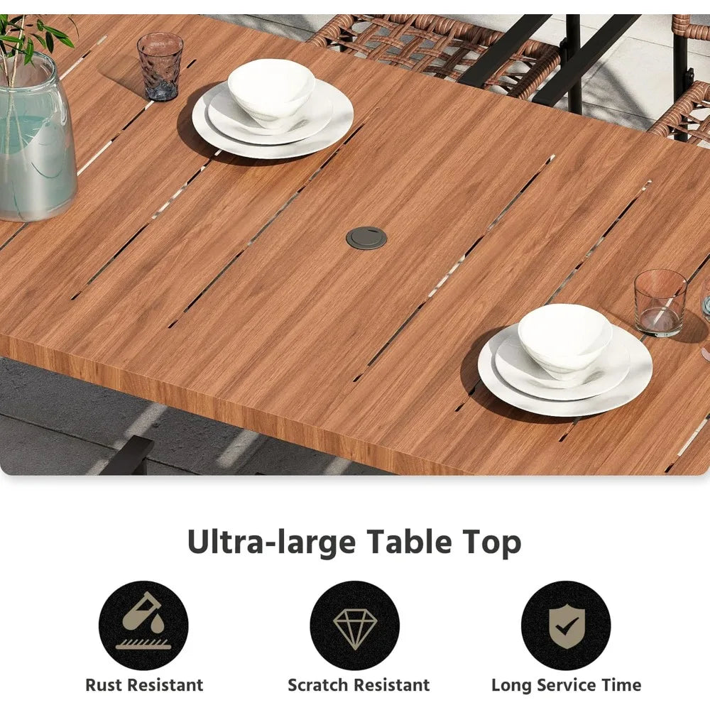 Outdoor Patio Dining Set 7 Pieces Rattan Dining Table and Chairs with Metal Table and Umbrella Hole Modern Patio Furniture