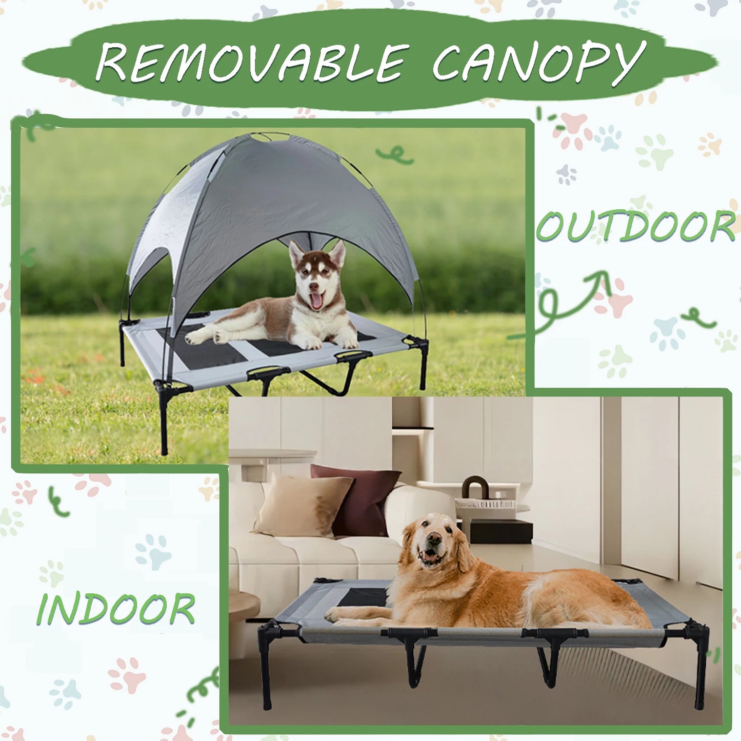 Dog Bed With Canopy Anti Scratch Oxford Fabric Portable Elevated Cot For Summer Indoor Outdoor Use
