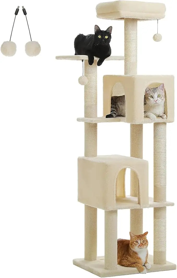 Modern Cat Tree for Large Cats Wood Cat Tower for Indoor Cats Real Branch Luxury Cat Furniture with Super Large Cozy Condo
