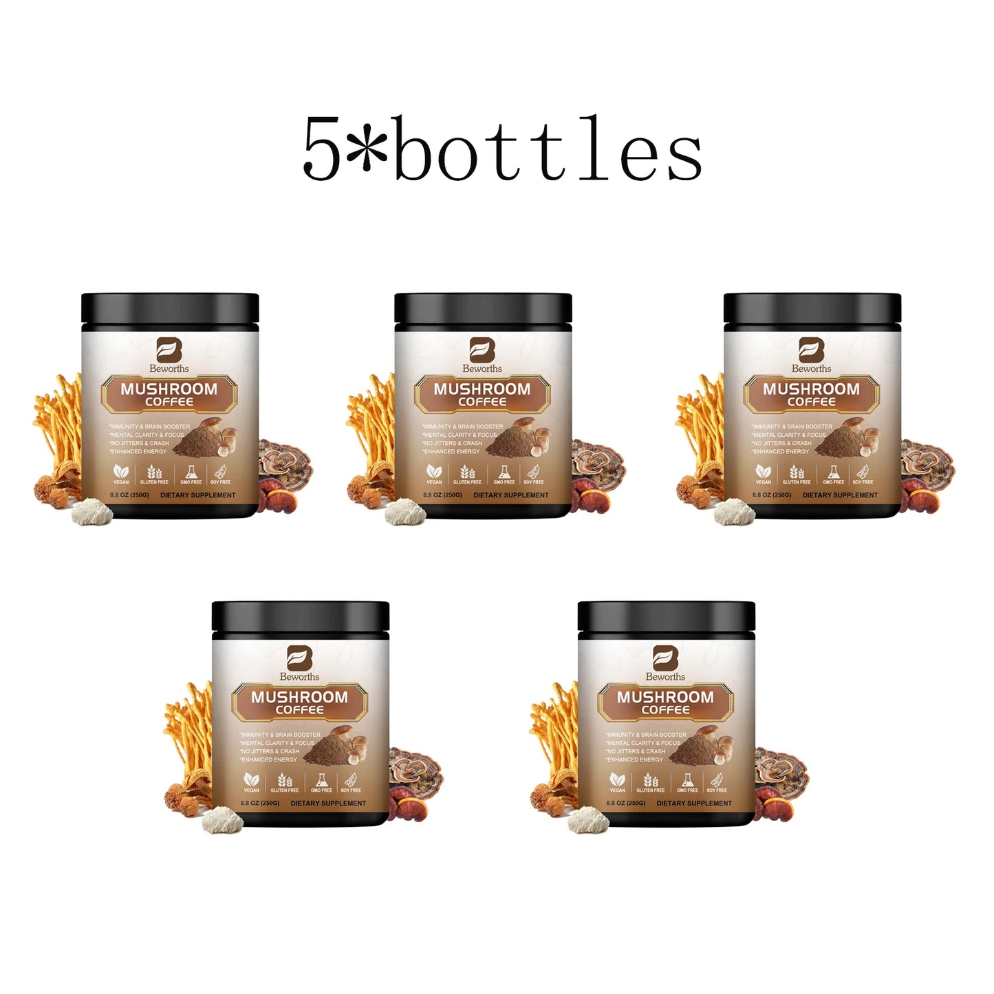 Mushroom Coffee Supplement 10 Mushroom Blend Lion's Mane Chaga Cordyceps Brain Supplements for Energy Memory and Immunity